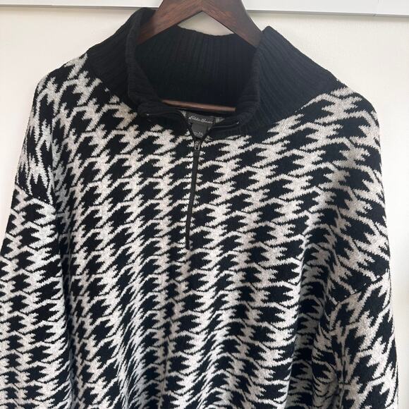 Eddie Bauer Houndstooth Knit 2XL Quarter Zip Sweater Black White Cozy Warm - Picture 2 of 7